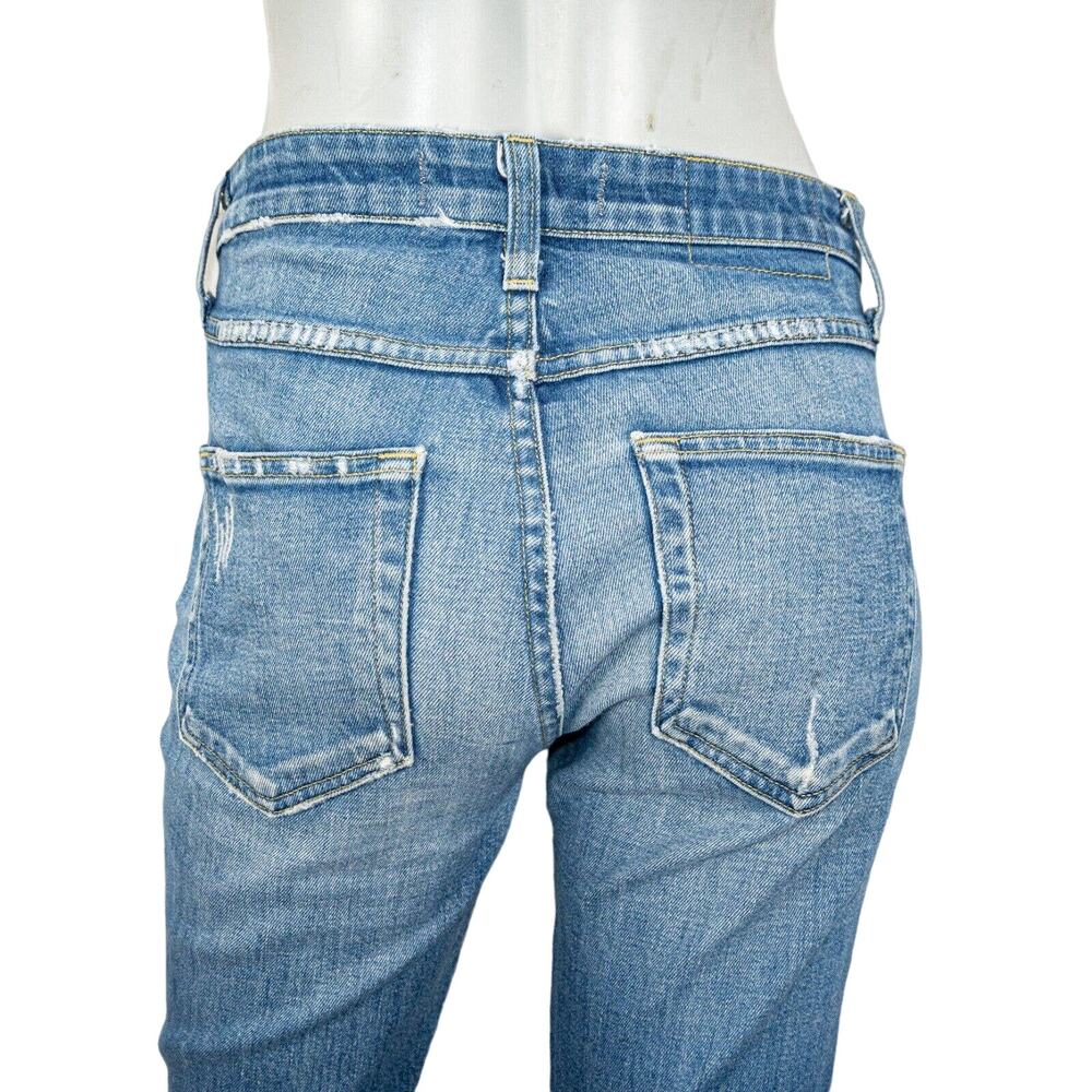 AMO Denim Lover Slim High-Rise Jeans Chewed Hem Blue knockout Size 27 - Picture 11 of 11